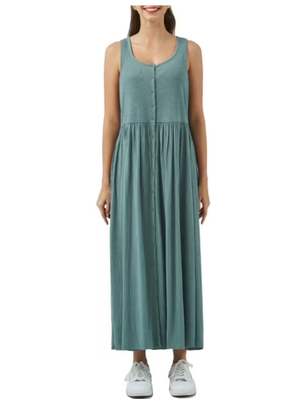FRYE Sage Green Button Down Summer Boho Cottagecore Prairie Midi Festival Dress